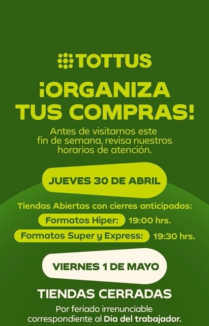 Los horarios de cierre de los supermercados en Chile este 30 de abril