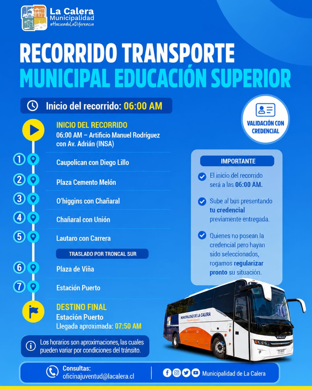 Comenzó el servicio de traslado de estudiantes de La Calera al Gran Valparaíso