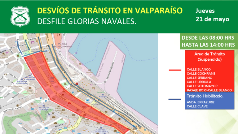 Los desvíos y cortes de tránsito que tendrá Valparaíso el 21 de mayo