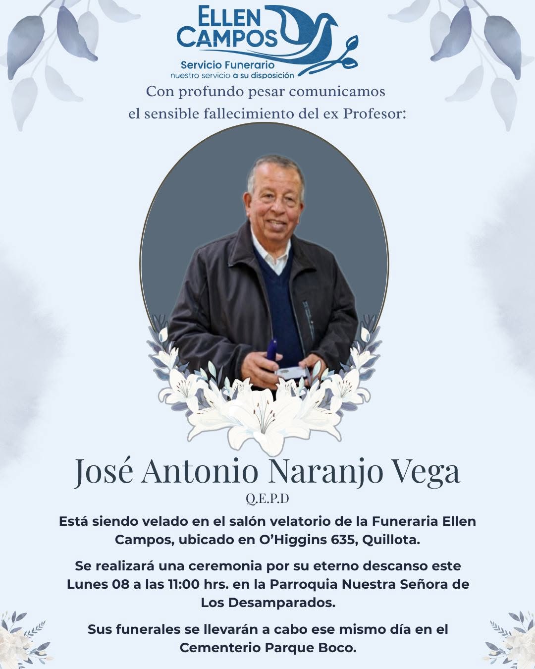 Dan el último adiós a profesor que enseñó en La Calera y Quillota