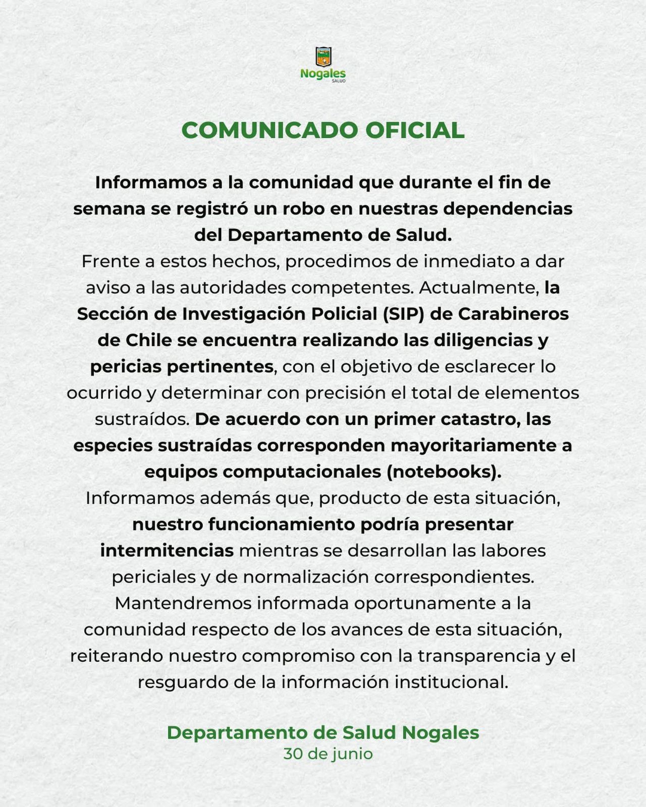 Roban computadores del Departamento de Salud del Municipio de Nogales