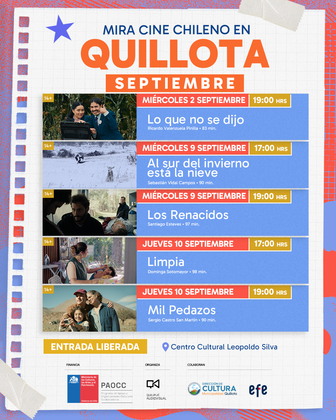 Cinco películas que llegan a Quillota en septiembre con entrada liberada