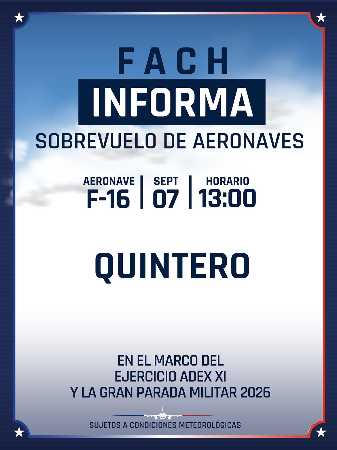 Aviones F-16 sobrevolarán estas comunas de la Región de Valparaíso