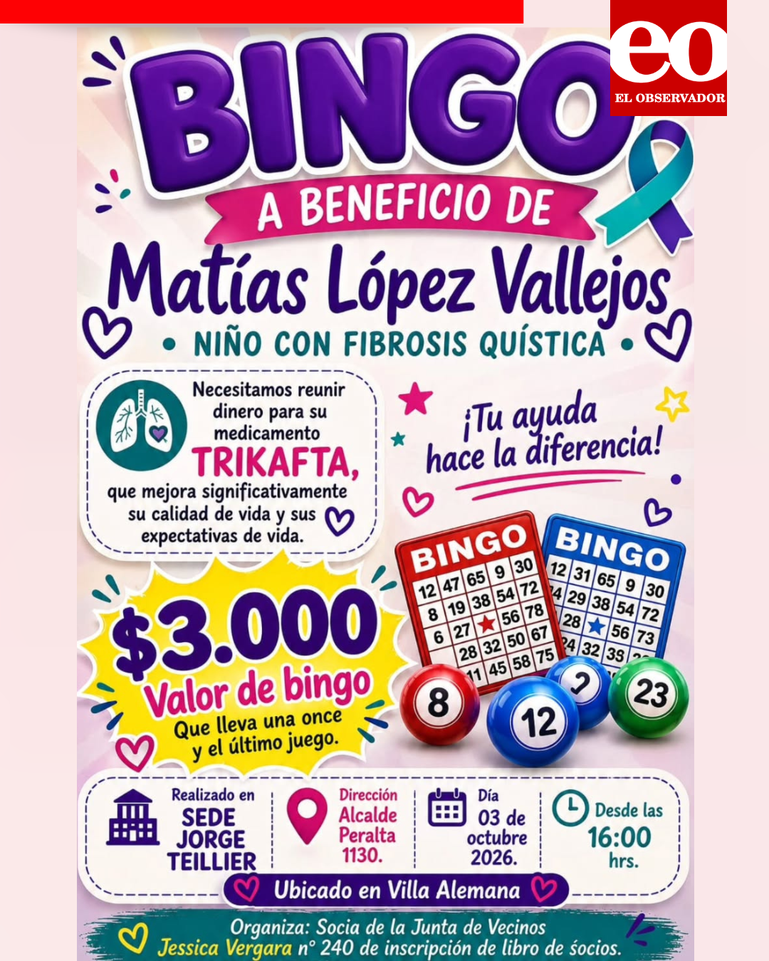 Joven de Villa Alemana necesita medicamento que vale $27 millones mensuales